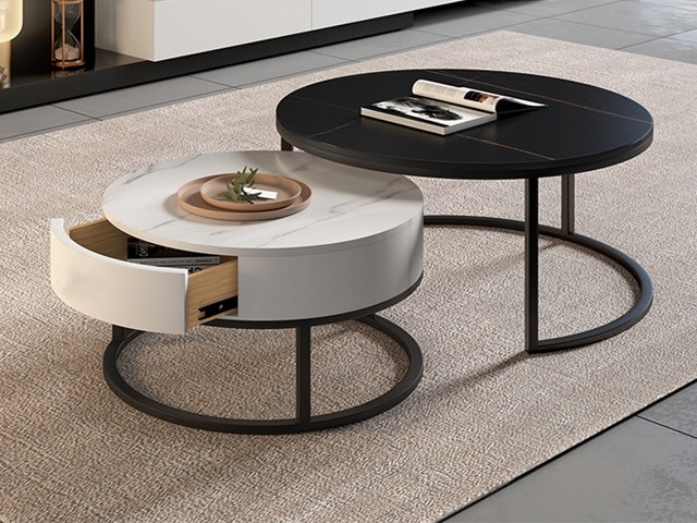 TABLE BASSE MARBRE COMPOSEE A600NOIR/A600 BLANC 80x800 70x70
