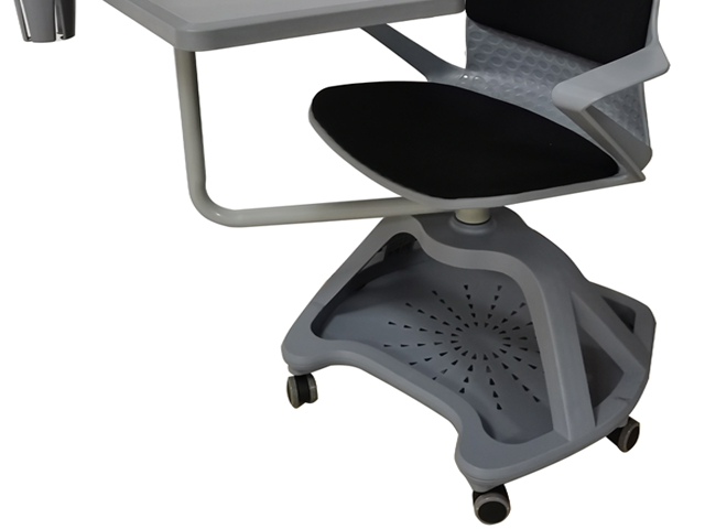 CHAISE ECOLIER AVEC SUPPORT TABLETTE TISSU GRIS/NOIR DX06D+04D+02