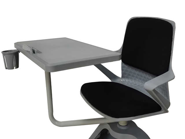 CHAISE ECOLIER AVEC SUPPORT TABLETTE TISSU GRIS/NOIR DX06D+04D+02