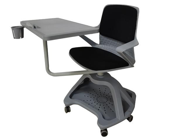 CHAISE ECOLIER AVEC SUPPORT TABLETTE TISSU GRIS/NOIR DX06D+04D+02