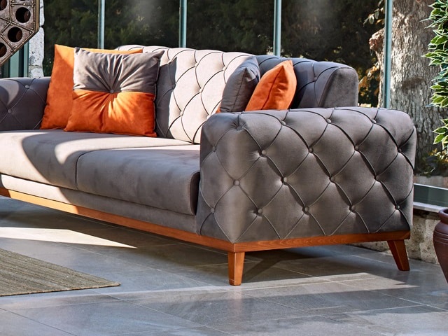 SALON TISSU 6 PLACES FENTON COULEUR GRIS FONCE G50/ ORANGE G53