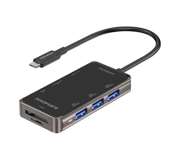 HUB 8 in1 PROMATE USB-C vers RJ45+2 USB 3.0+HDMI 4K+PD 100W