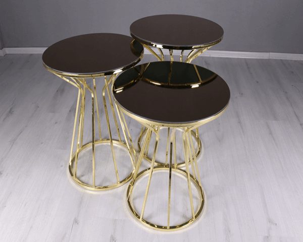 TABLE DE COIN SANDY 1062 3PCS EN VERRE PIED METALLIQUE DORE