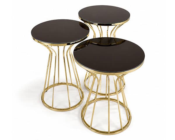 TABLE DE COIN SANDY 1062 3PCS EN VERRE PIED METALLIQUE DORE