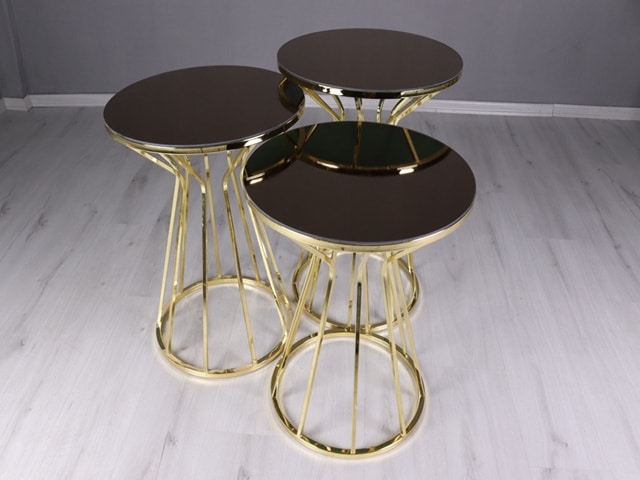TABLE DE COIN SANDY 1062 3PCS EN VERRE PIED METALLIQUE DORE