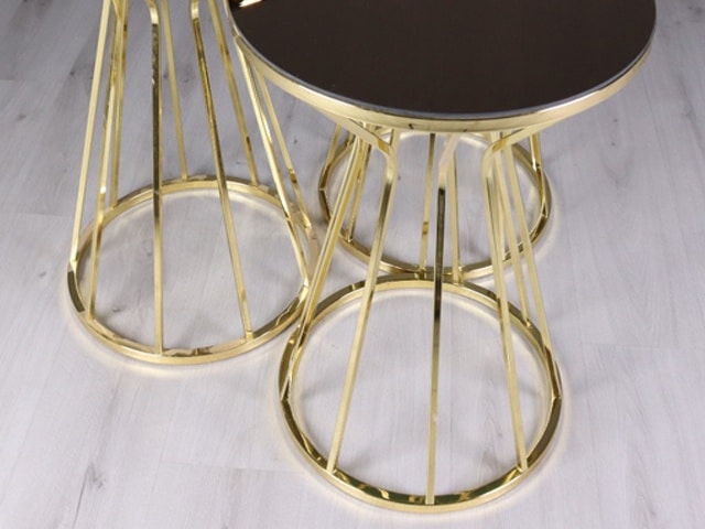 TABLE DE COIN SANDY 1062 3PCS EN VERRE PIED METALLIQUE DORE