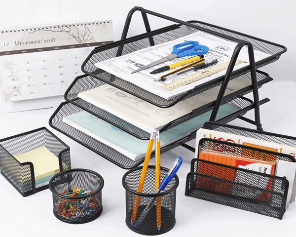 ENSEMBLE ORGANISEUR DE BUREAU METAL COMPLET HY2214 NOIR
