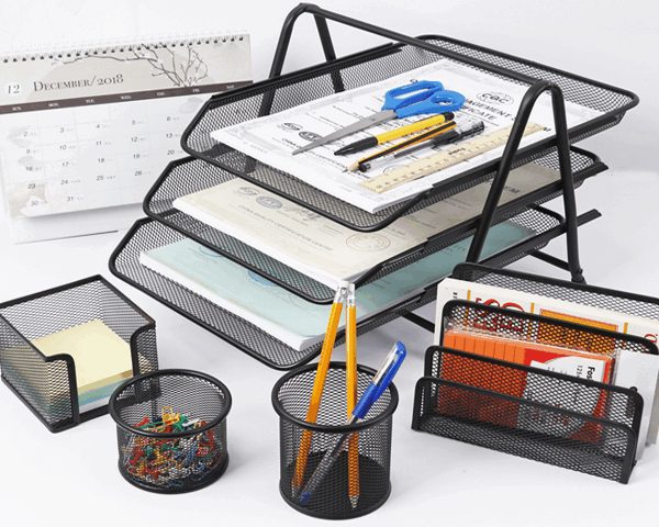 ENSEMBLE ORGANISEUR DE BUREAU METAL COMPLET HY2214 GRIS