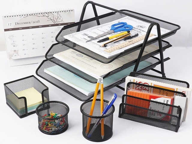 ENSEMBLE ORGANISEUR DE BUREAU METAL COMPLET HY2214 GRIS