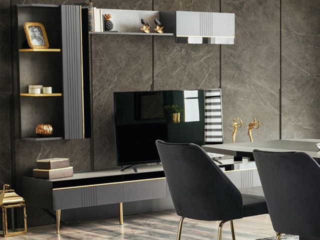 MEUBLE TV FORLI 2128*497*168 COULEUR NOIR GRIS