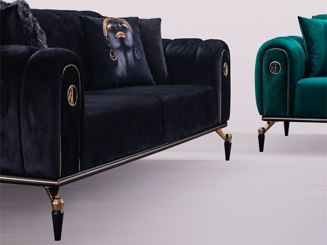 SALON TISSU 8 PLACES (3+3+1+1) CANDY COULEUR VERT FONCE/NOIRE