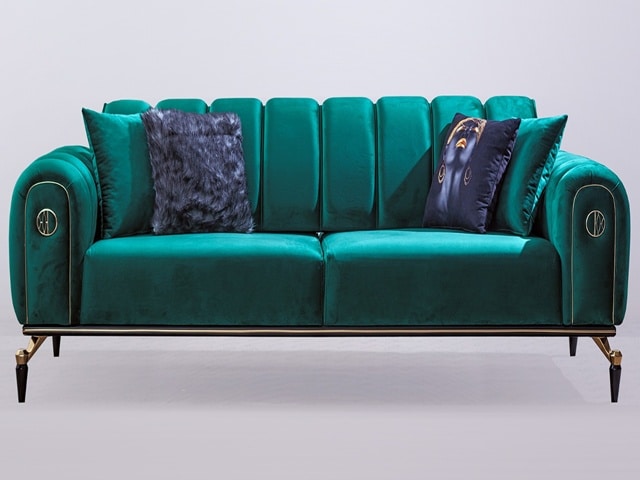 SALON TISSU 8 PLACES (3+3+1+1) CANDY COULEUR VERT FONCE/NOIRE