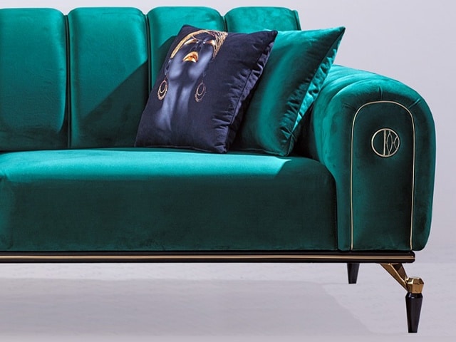 SALON TISSU 8 PLACES (3+3+1+1) CANDY COULEUR VERT FONCE/NOIRE