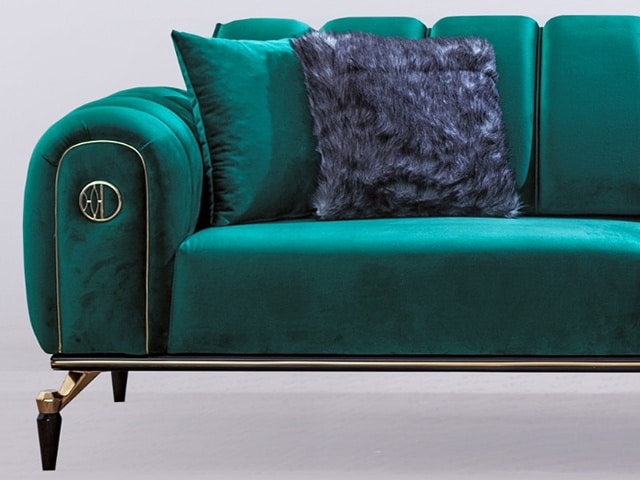 SALON TISSU 8 PLACES (3+3+1+1) CANDY COULEUR VERT FONCE/NOIRE