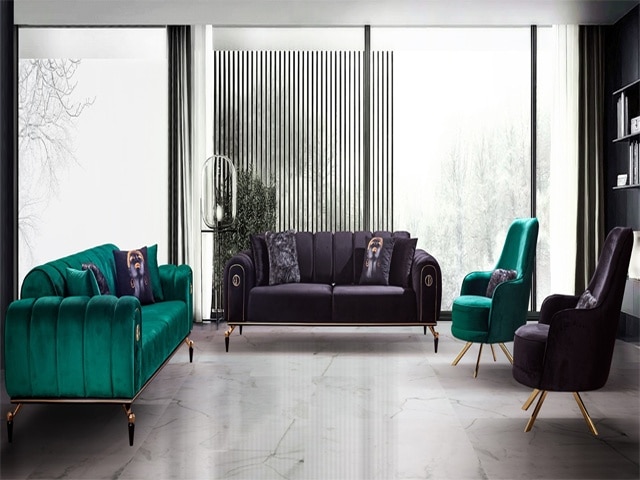 SALON TISSU 8 PLACES (3+3+1+1) CANDY COULEUR VERT FONCE/NOIRE