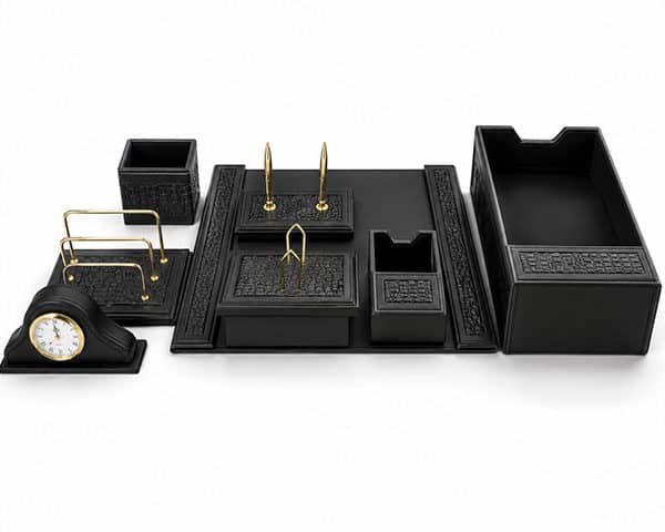 PARURE DE BUREAU EN CUIR 10 PCS W-650-1 NOIR