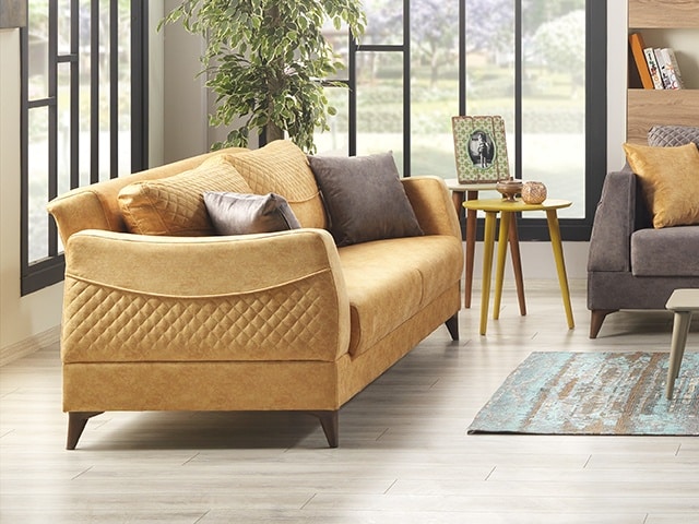 SALON TISSU 6 PLACES JENNA COULEUR GRIS 5215+JAUNE 5209