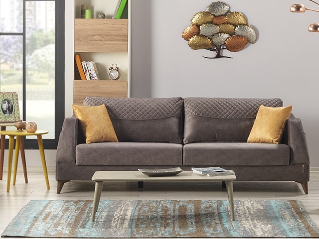 SALON TISSU 6 PLACES JENNA COULEUR GRIS 5215+JAUNE 5209