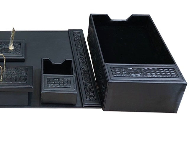 PARURE DE BUREAU EN CUIR 10 PCS W-650-1 NOIR