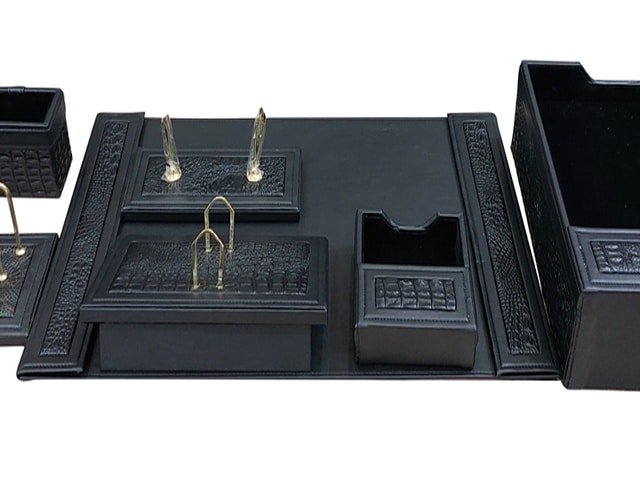 PARURE DE BUREAU EN CUIR 10 PCS W-650-1 NOIR