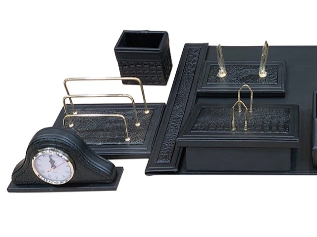 PARURE DE BUREAU EN CUIR 10 PCS W-650-1 NOIR
