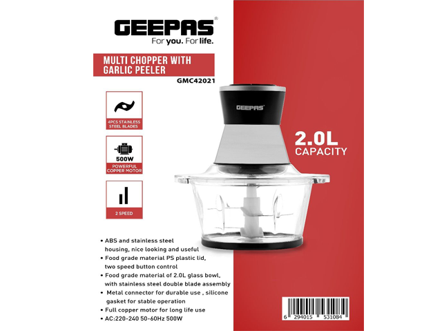 MINI HACHOIR GEEPAS GMC42021 VERRE/INOX 2 LITRES
