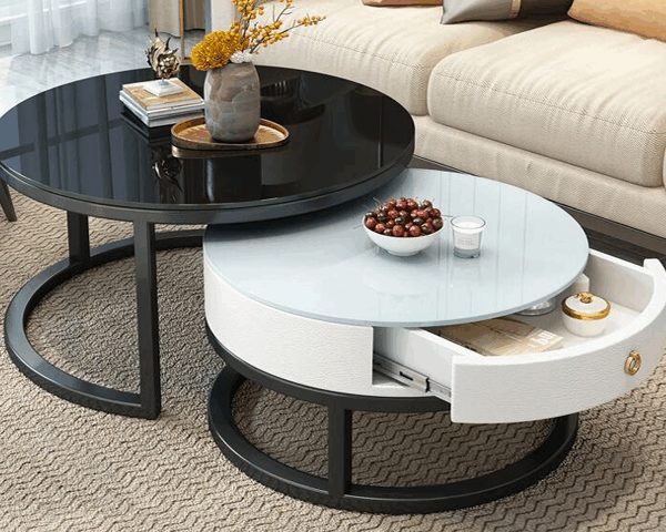 TABLE BASSE COMPOSEE AC627 NOIR BLANC 80x800 70x70