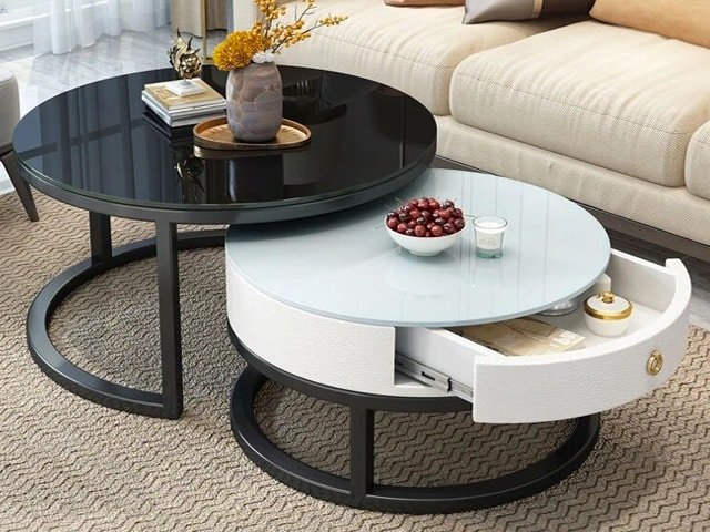 TABLE BASSE COMPOSEE AC627 NOIR BLANC 80x800 70x70