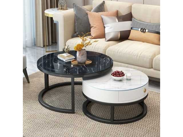 TABLE BASSE COMPOSEE AC627 NOIR BLANC 80x800 70x70