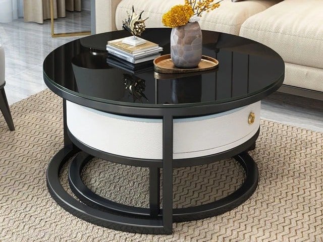TABLE BASSE COMPOSEE AC627 NOIR BLANC 80x800 70x70