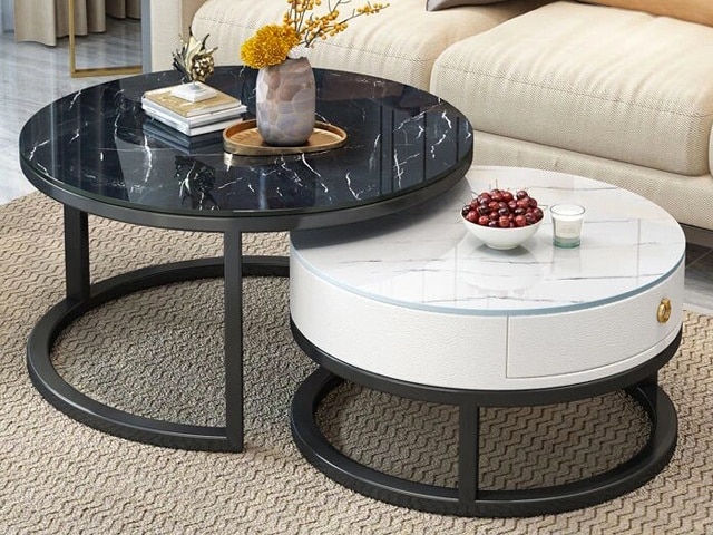 TABLE BASSE COMPOSEE AC627 NOIR BLANC 80x800 70x70