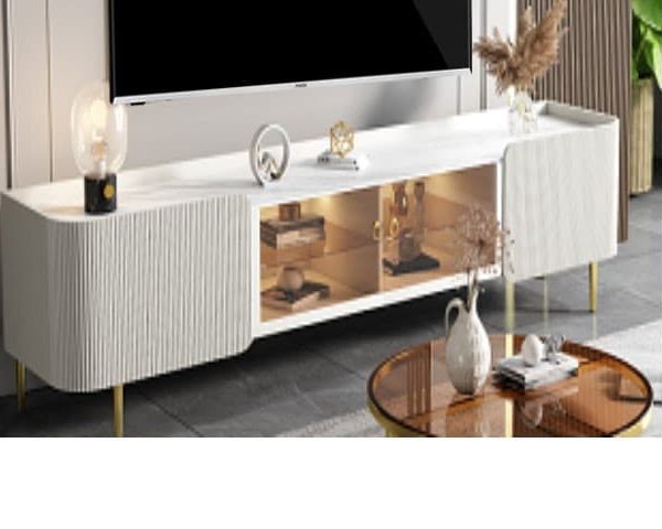 TABLE TELEVISEUR REF T2216 204X44X42 BEIGE/DOREE