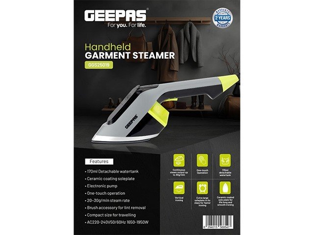 DEFROISSEUR A VAPEUR PORTATIF GEEPAS 0.17L GGS25019 GRIS/NOIR/VERT