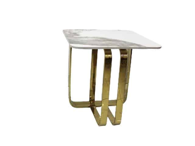TABLE DE COIN EN MARBRE TT045 60X60 COULEUR DOREE/BLANC