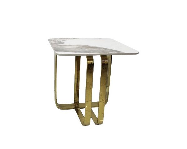 TABLE DE COIN EN MARBRE TT045 60X60 COULEUR DOREE/BLANC