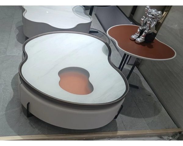 TABLE BASSE REF 2398 94x81x30 COULEUR GRIS/MARRON/DOREE