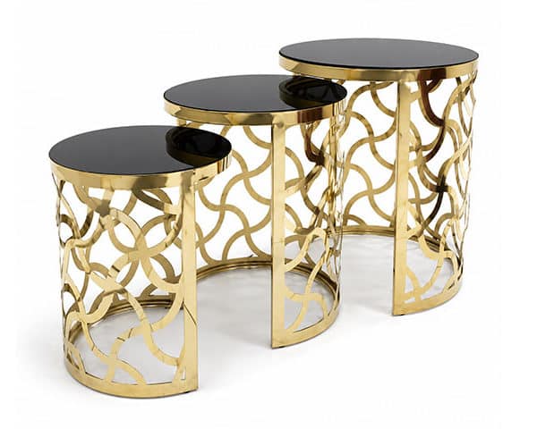 TABLE DE COIN REF F014 47X47X3 COULEUR NOIR/DOREE 3 PCES