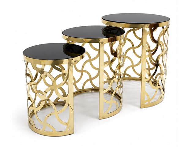 TABLE DE COIN REF F014 47X47X3 COULEUR NOIR/DOREE 3 PCES