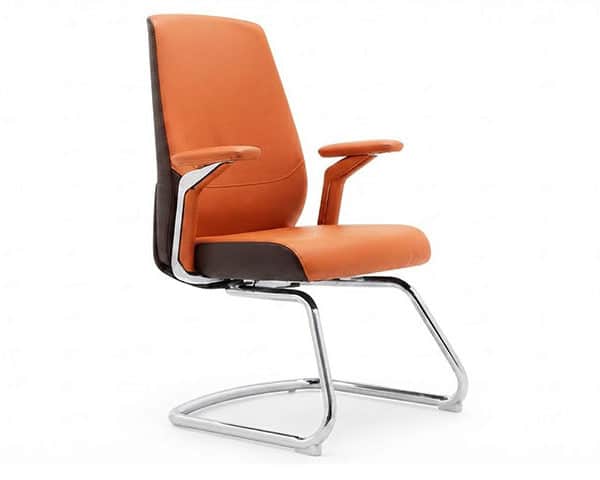 FAUTEUIL VISITEUR PU GW-1802C GX005 ORANGE+YS019 MARRON 625*625*1025