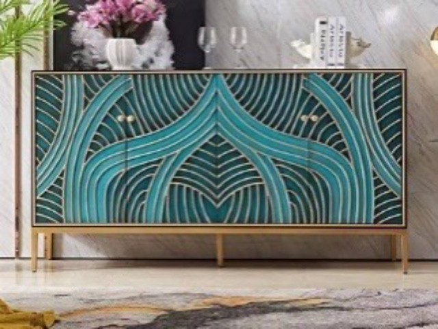 BUFFET SANS MIRROIR M-8138-4ZK 167X47X98 COULEUR BLEU/DOREE