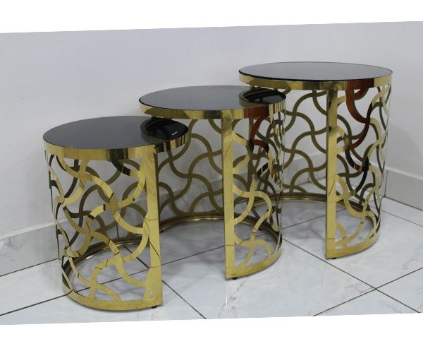 MASTEROFFICE 20 TABLE DE COIN REF F014 47X47X3 COULEUR NOIR/DOREE 3 PCES
