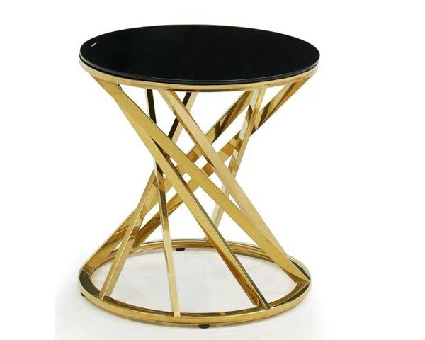TABLE DE COIN EN VERRE C013 52X52 PIED DOREE