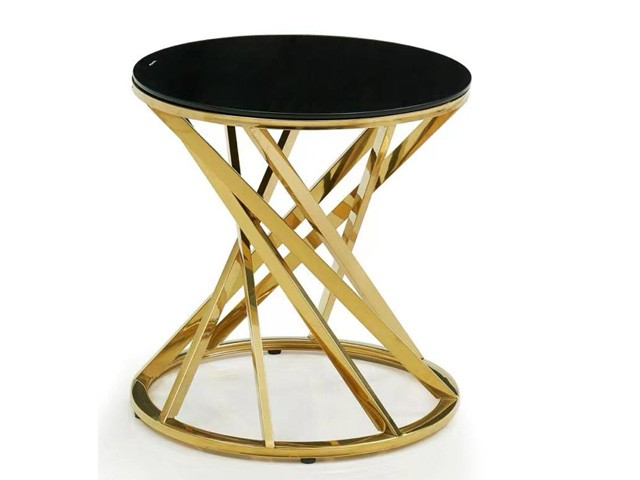 TABLE DE COIN EN VERRE C013 52X52 PIED DOREE