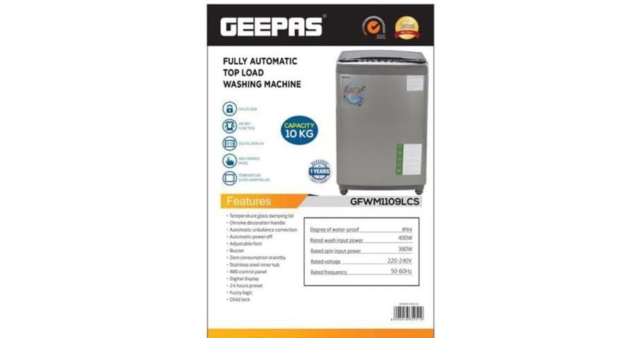 MACHINE A LAVER 10KGS GEEPAS AUTOMATIC GFWM1109LCS GRISE/NOIR 58*62*9