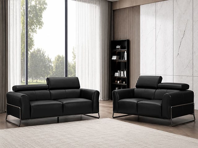 SALON CUIR 6 PLACES HY-9217 COULEUR #511 NOIRE