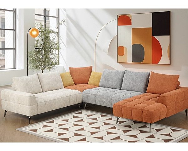 SALON TISSU 5 PLACES ANGLE HY-9169 COULEUR BEIGE-4/ ORANGE-7/ GRIS-20