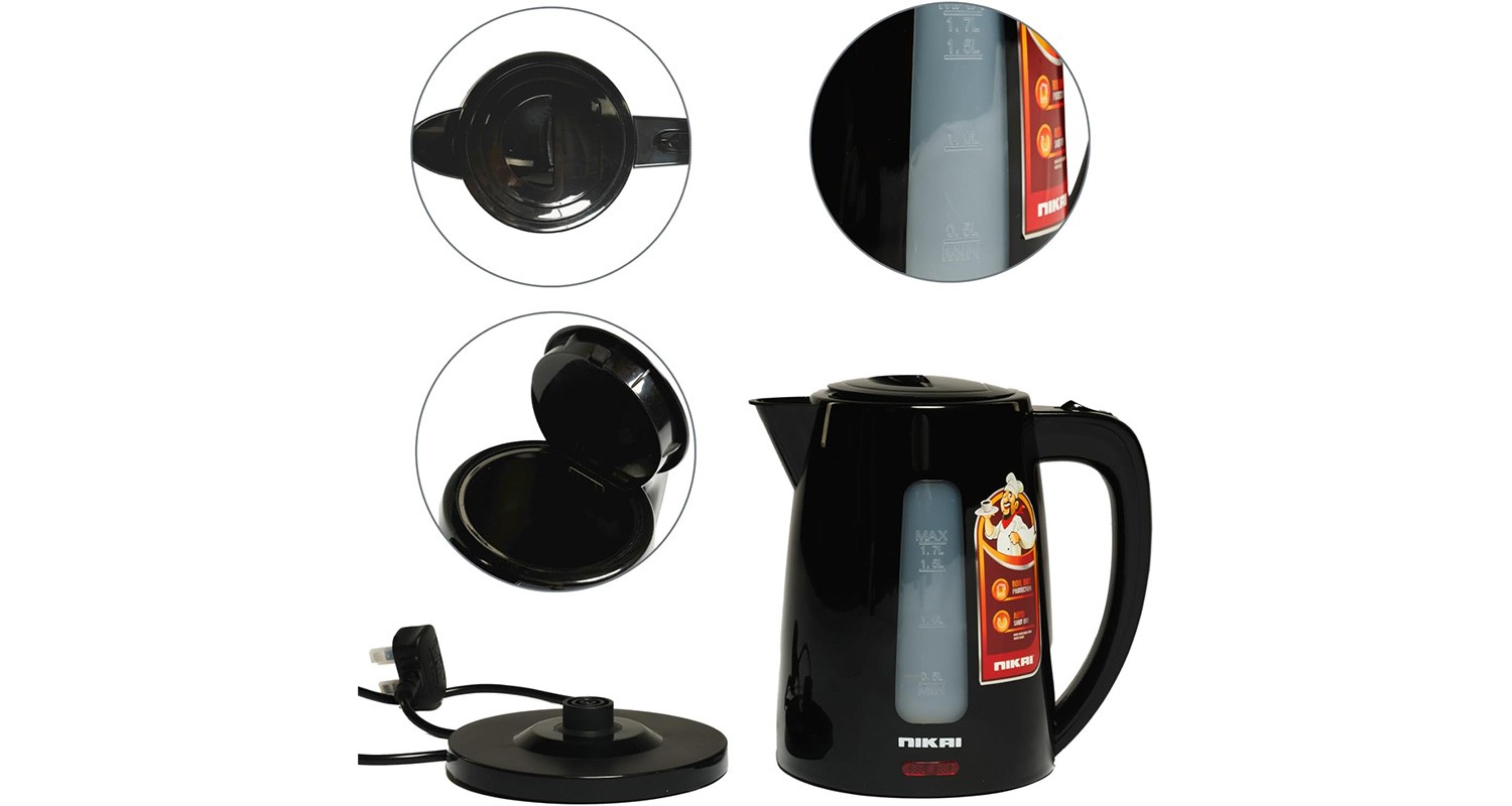 BOUILLOIRE ELECTRIQUE EN PLASTIQUE 1.7L NIKAI 220AX AC-220-240V NOIR