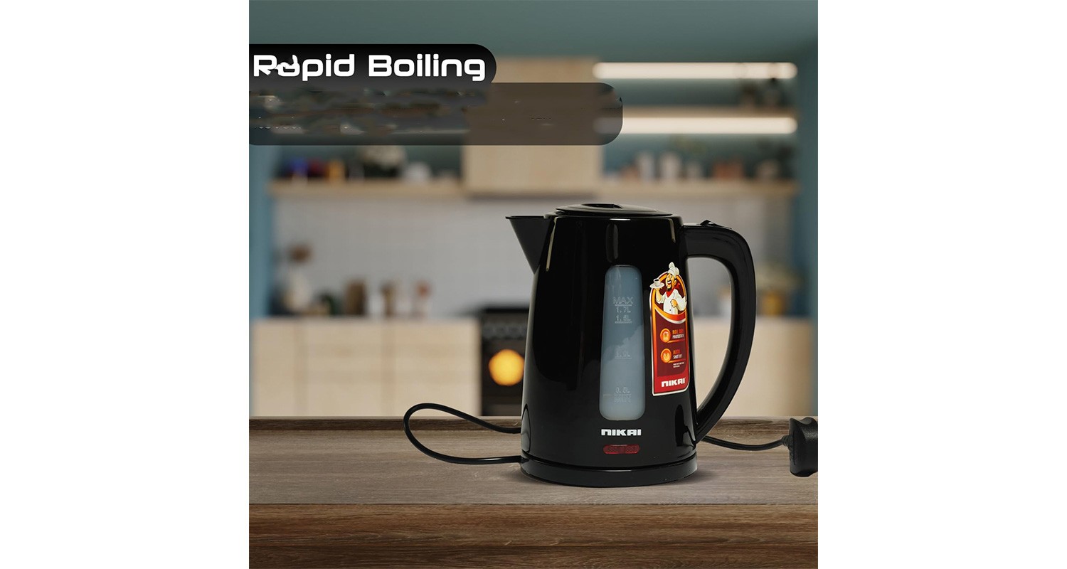 BOUILLOIRE ELECTRIQUE EN PLASTIQUE 1.7L NIKAI 220AX AC-220-240V NOIR