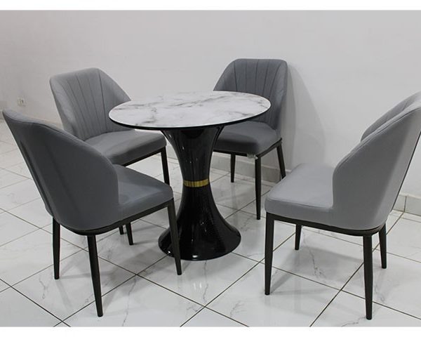TABLE A MANGER 4 PLACES EN MARBRE RONDE REF S-805 80*80 CLR GRIS/NOIR