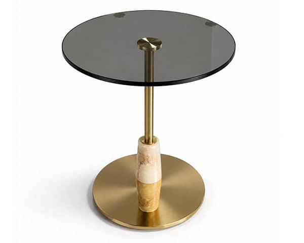 TABLE DE COIN EN VERRE REF 692 40*40*53 COULEUR NOIRE/DOREE